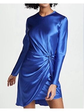 Michelle Mason Knot-Detail Long Sleeve Silk Dress in Blue